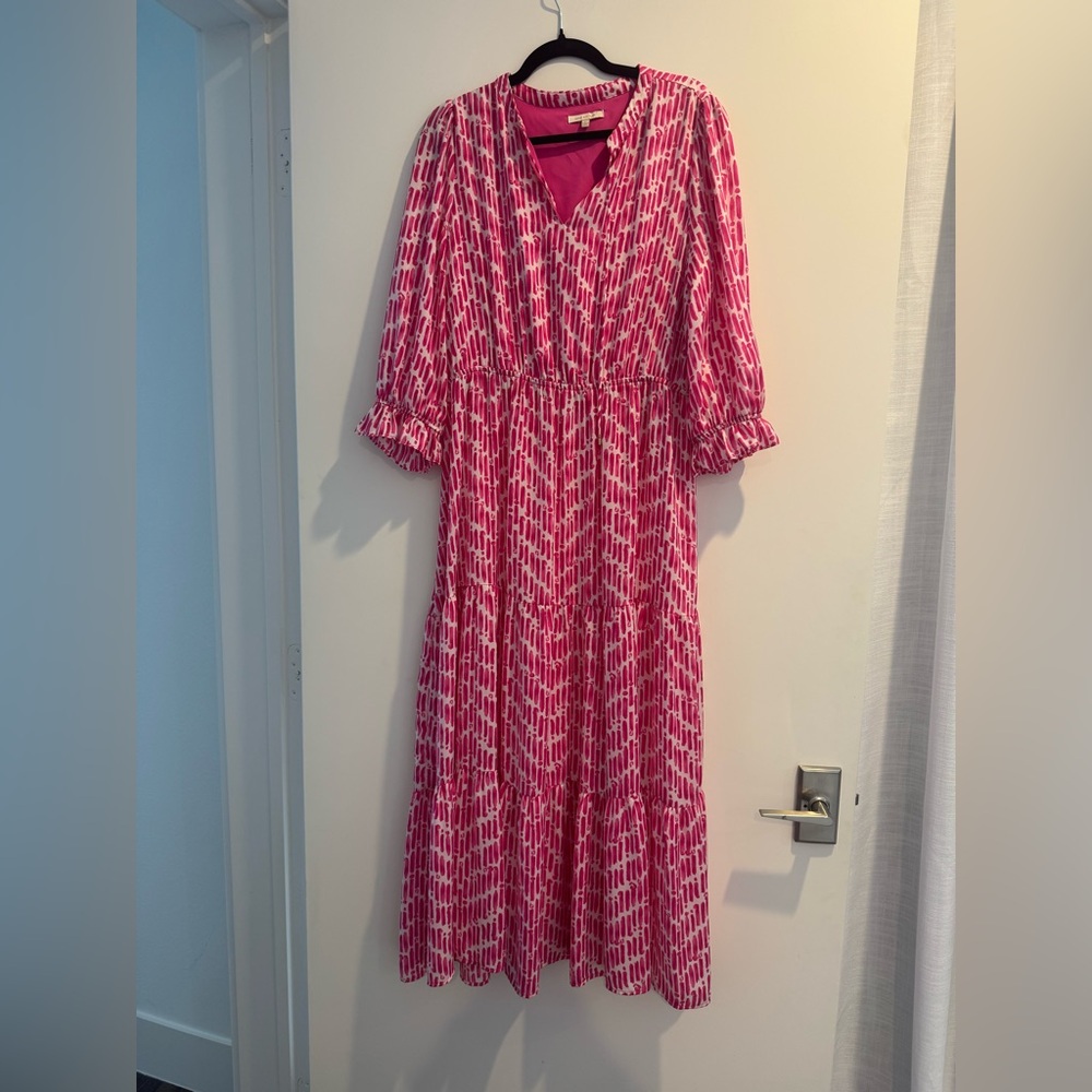 Skies Are Blue Pink and White Maxi Dress